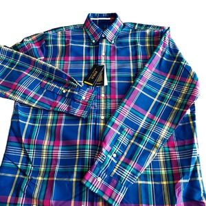 NWT Polo Ralph Lauren Mens Medium Tall Performance Plaid Oxford Woven Shirt $148